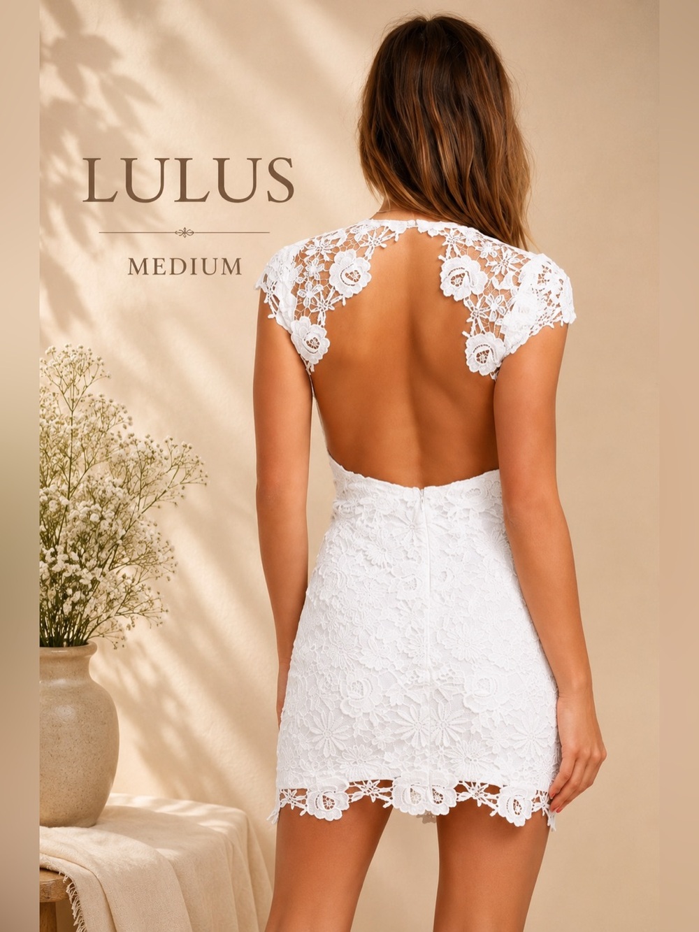 Lulus Romance Language White Backless Lace Dress Medium